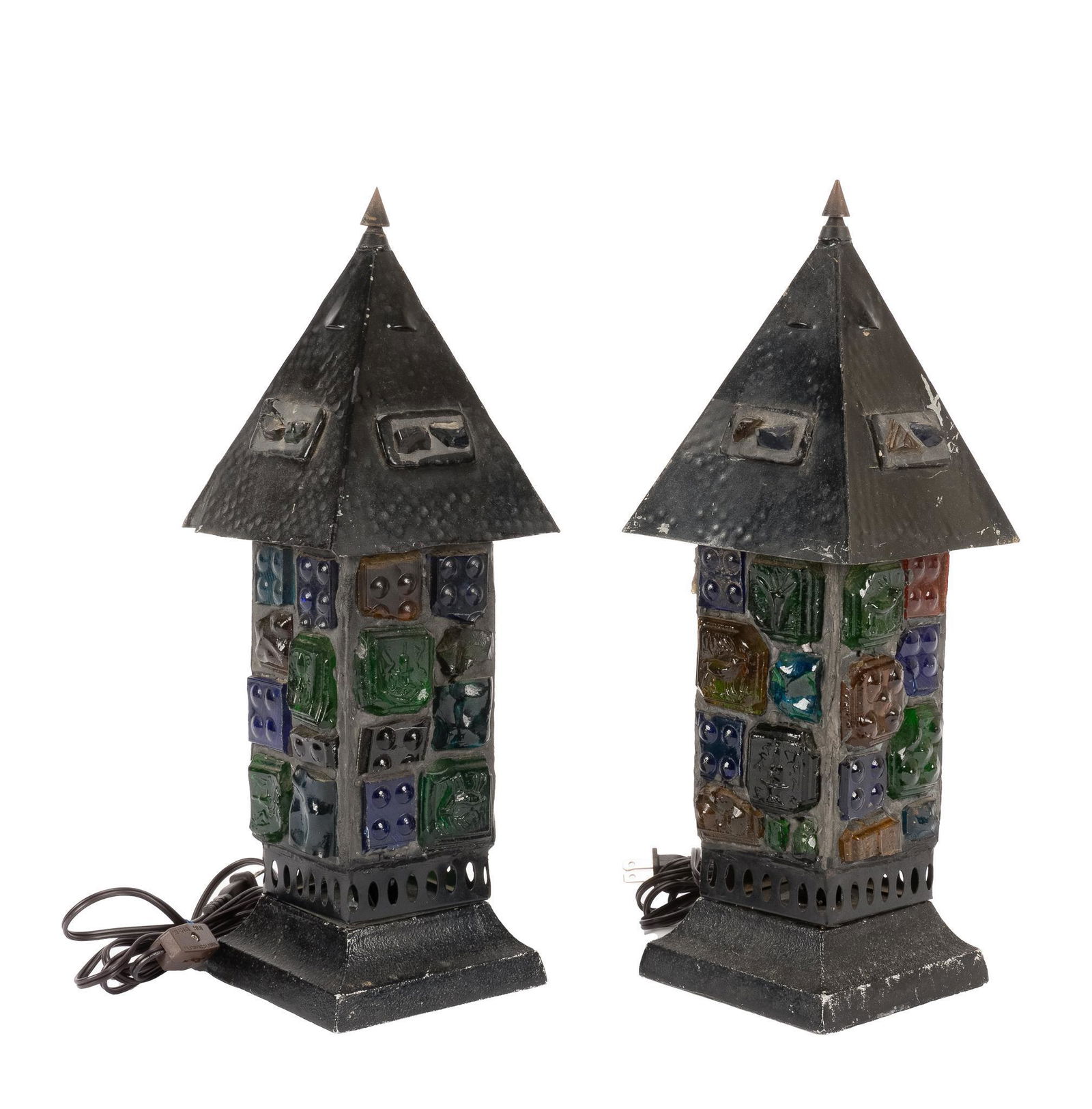 Pair of Matching Mid-Century Chunk Glass Table Lamps (1 of 5)