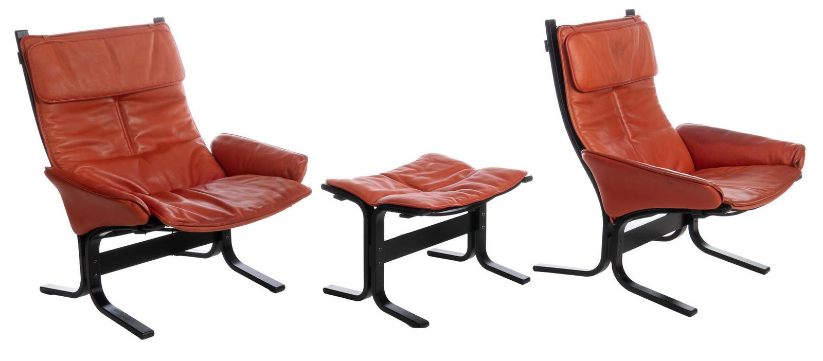 Pair of Mid-Century Red Leather Armchairs (1 of 4)