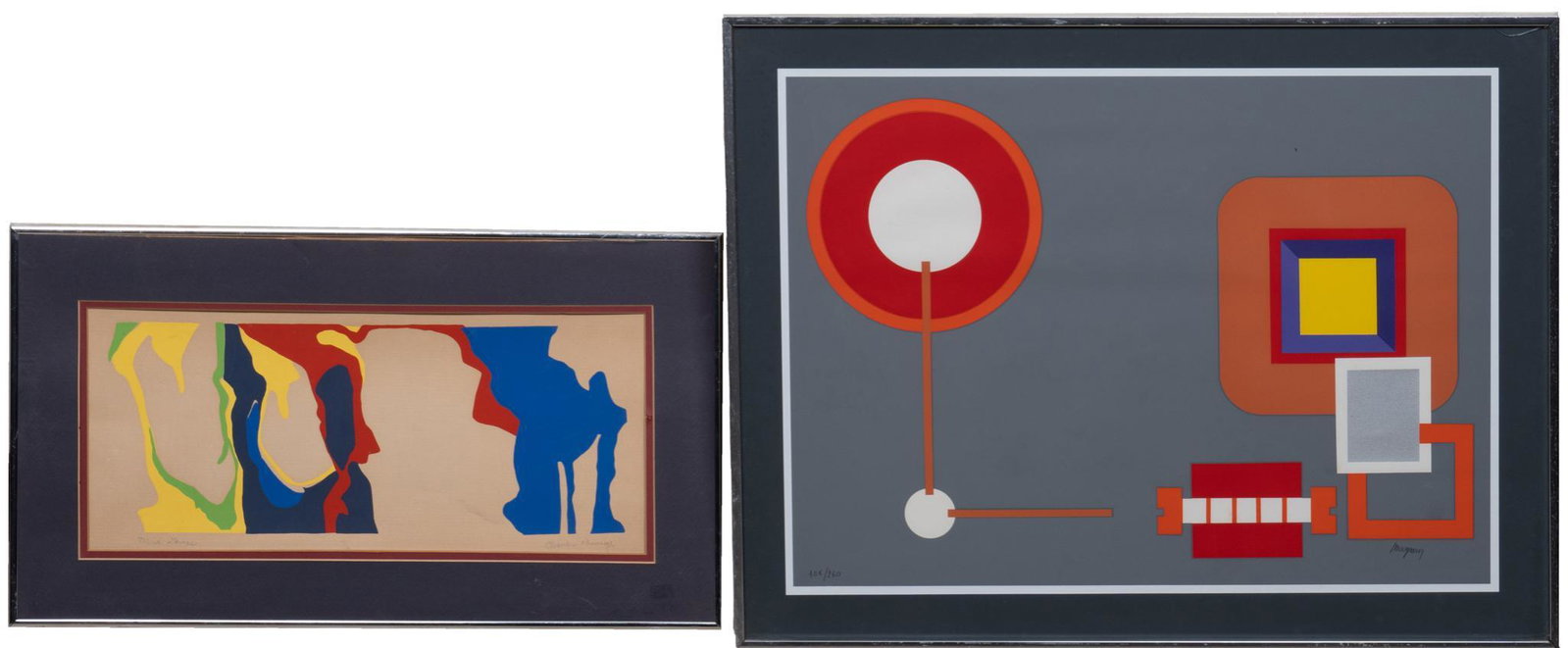 Magnon & Charles Pomeray, Pair of Abstract Prints (2): Magnon & Charles Pomeray, pair of abstract prints (2), to include abstract print by Magnon, ed. 106/260, image: 17 x 23", frame: 21 x 27.5" and "Mind Games" by Pomeray, print, ed 8/10, image: 8 x 18",