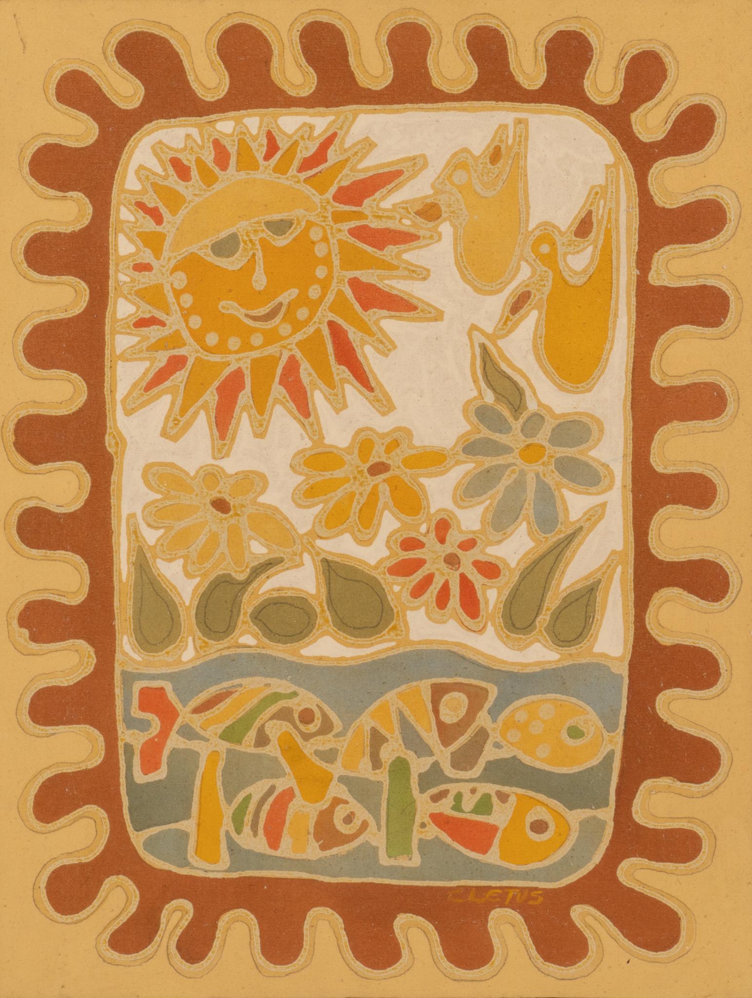 Brother Cletus Behlmann (1933-2016, San Antonio, TX), "Sky, Earth, Water": Brother Cletus Behlmann (1933-2016, San Antonio, TX), "Sky, Earth, Water", oil and mixed media on canvas, sight: 26 x 20", frame: 27 x 21" In the summer of 1960, Brother Cletus and Brother Mel Meyer