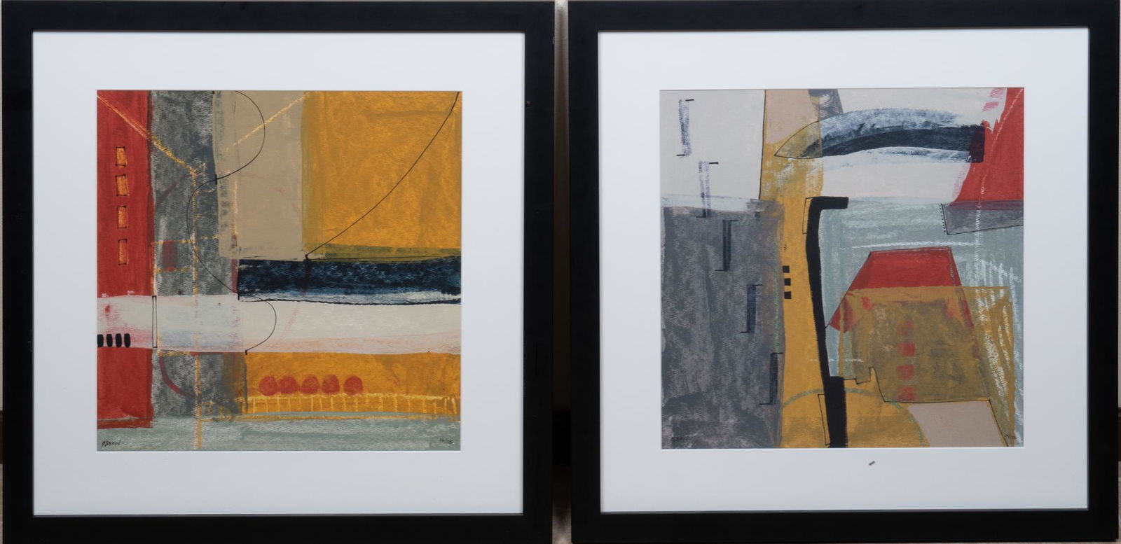 Barbara Zoern, Pair of Yellow, Red & Gray Abstract Prints (2) (1 of 10)