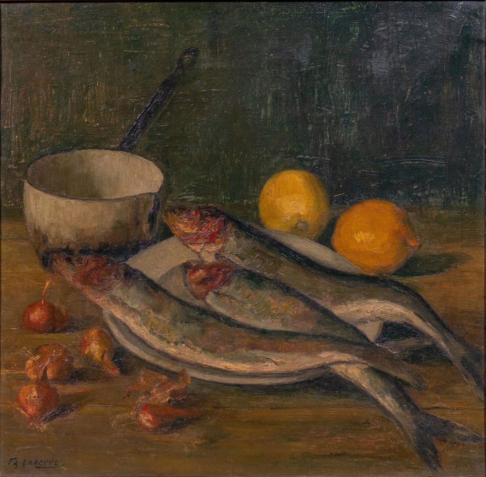 Signed Fernando Laroche, Still Life with Fish & Lemons (1 of 4)