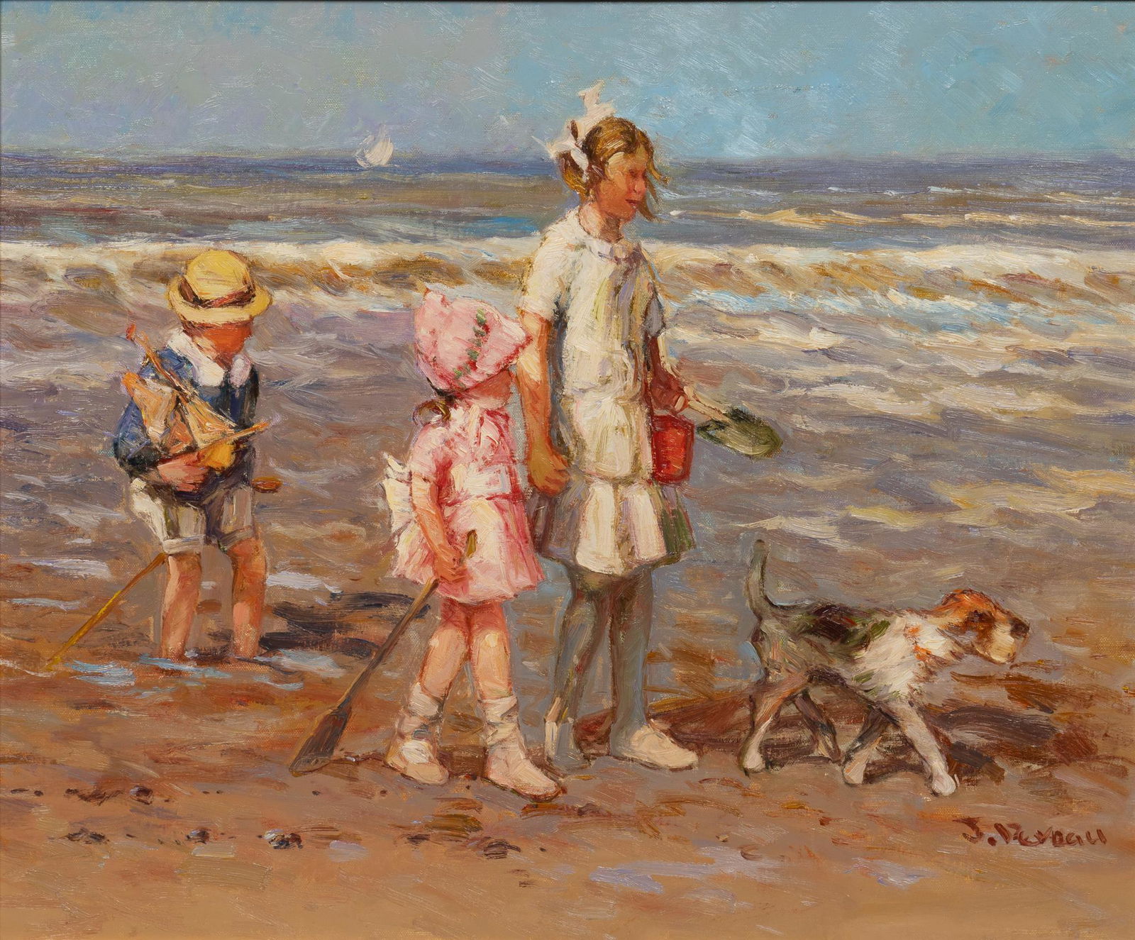 Jacques Deveau (French, b. 1937), Children Playing at Seashore (1 of 4)