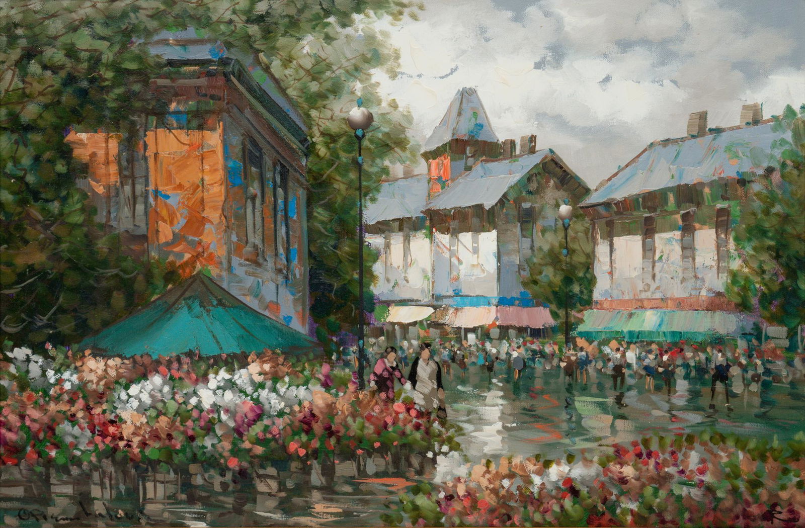 Pierre La Tour (French, b. 1935), Impressionist Flower Market in Paris (1 of 5)