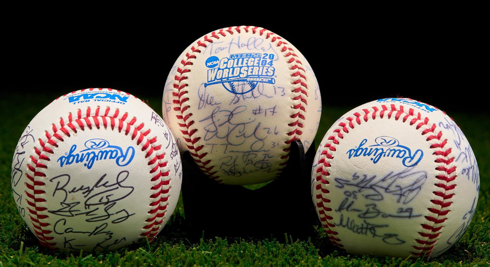 3 University of Texas Team Signed Baseballs: University of Texas team signed baseballs. 2002 University of Texas Big XII Champions and NCAA National Champions, signed #4 Brandon Fahey, #25 Huston Street, #24 Omar Quintanilla, #30 Justin Simmons,