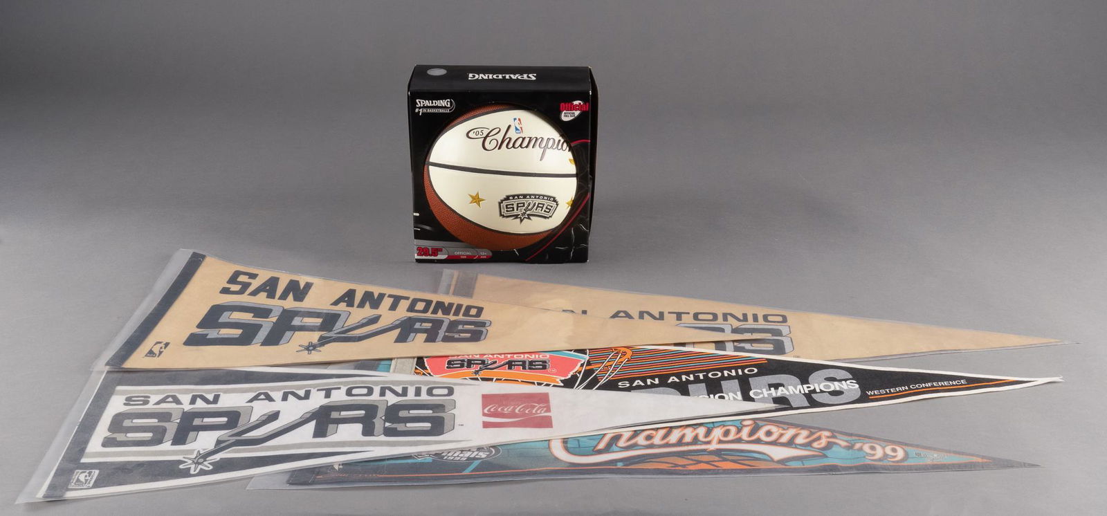 San Antonio Spurs Basketball and 5 Pennants (1 of 6)