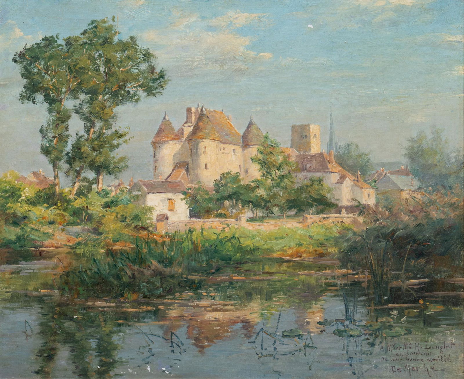 Ernest Gaston Marche (French, 1864-1932), "Manoir au bord de l'etang", ("Manor at Pond's Edge") (1 of 5)