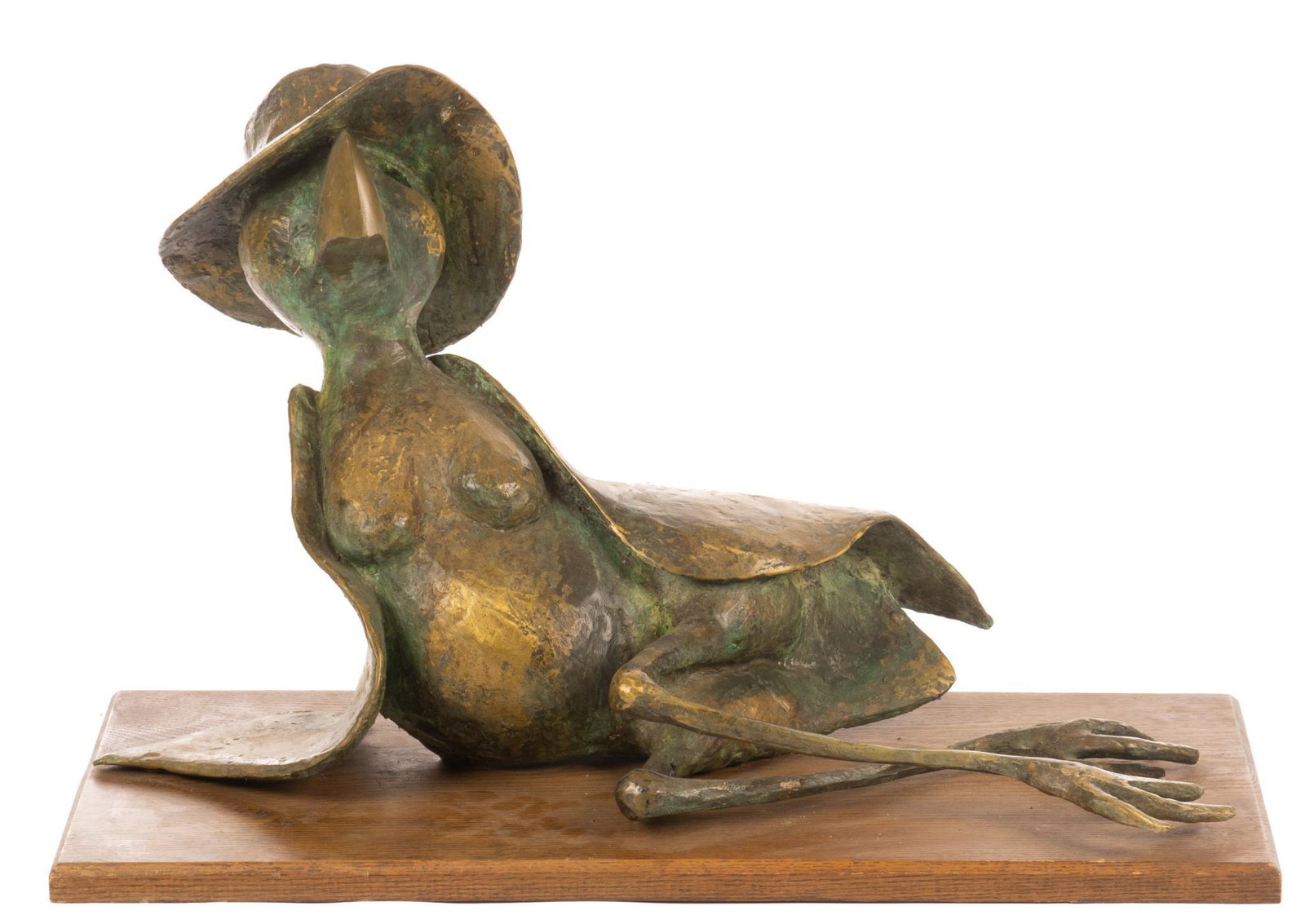 Walter L. Palmer (Late 20th C., SC), Reclining Bird: Walter L. Palmer (Late 20th C., South Carolina), Reclining Bird, 1980 bronze statue, supported on wooden base, signed 19"h x 30"w x 16"d Provenance: The Estate of Jane Ponton (Kerrville, T