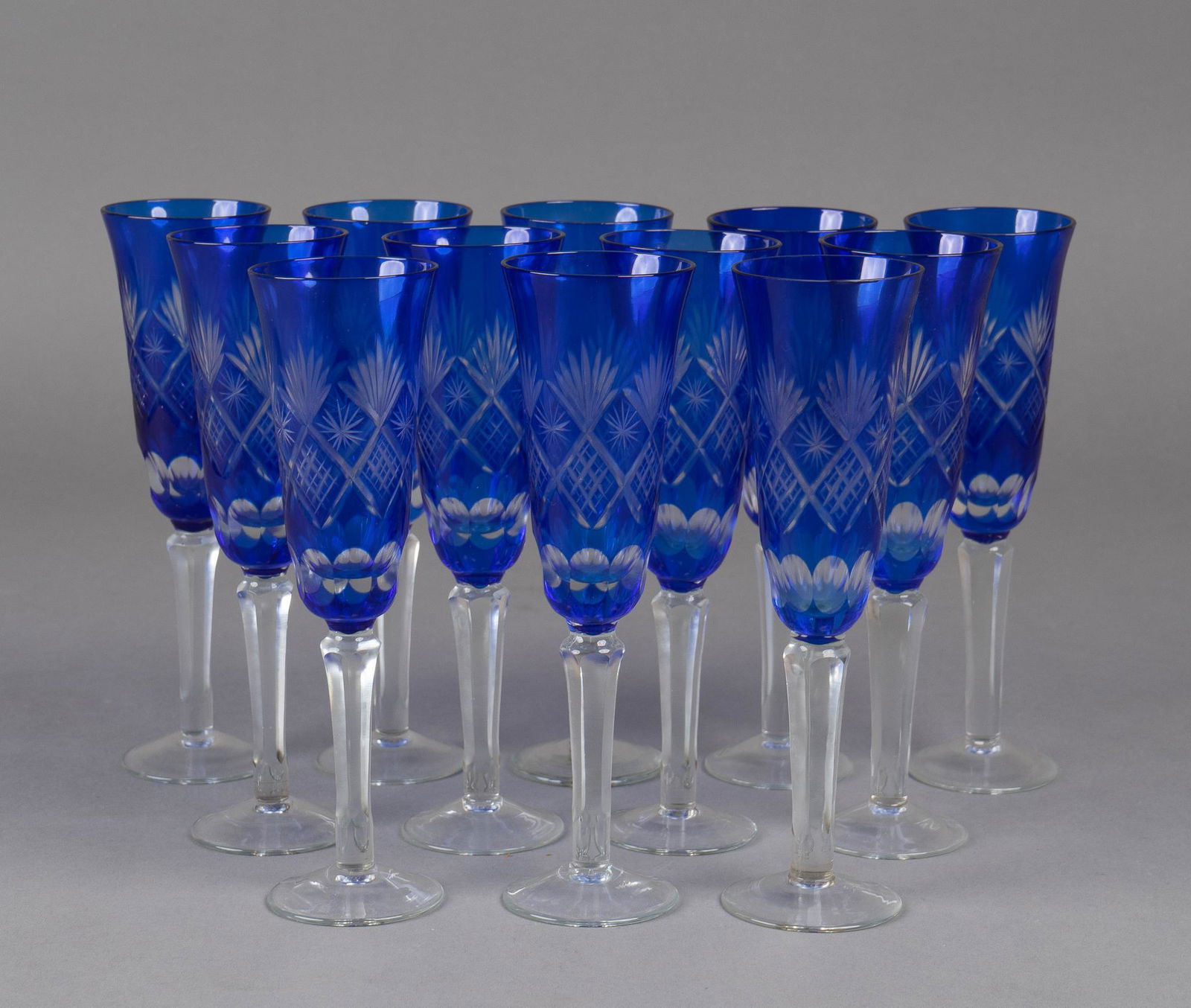Set of (12) Cut to Clear Glass Champagne Flutes (1 of 3)