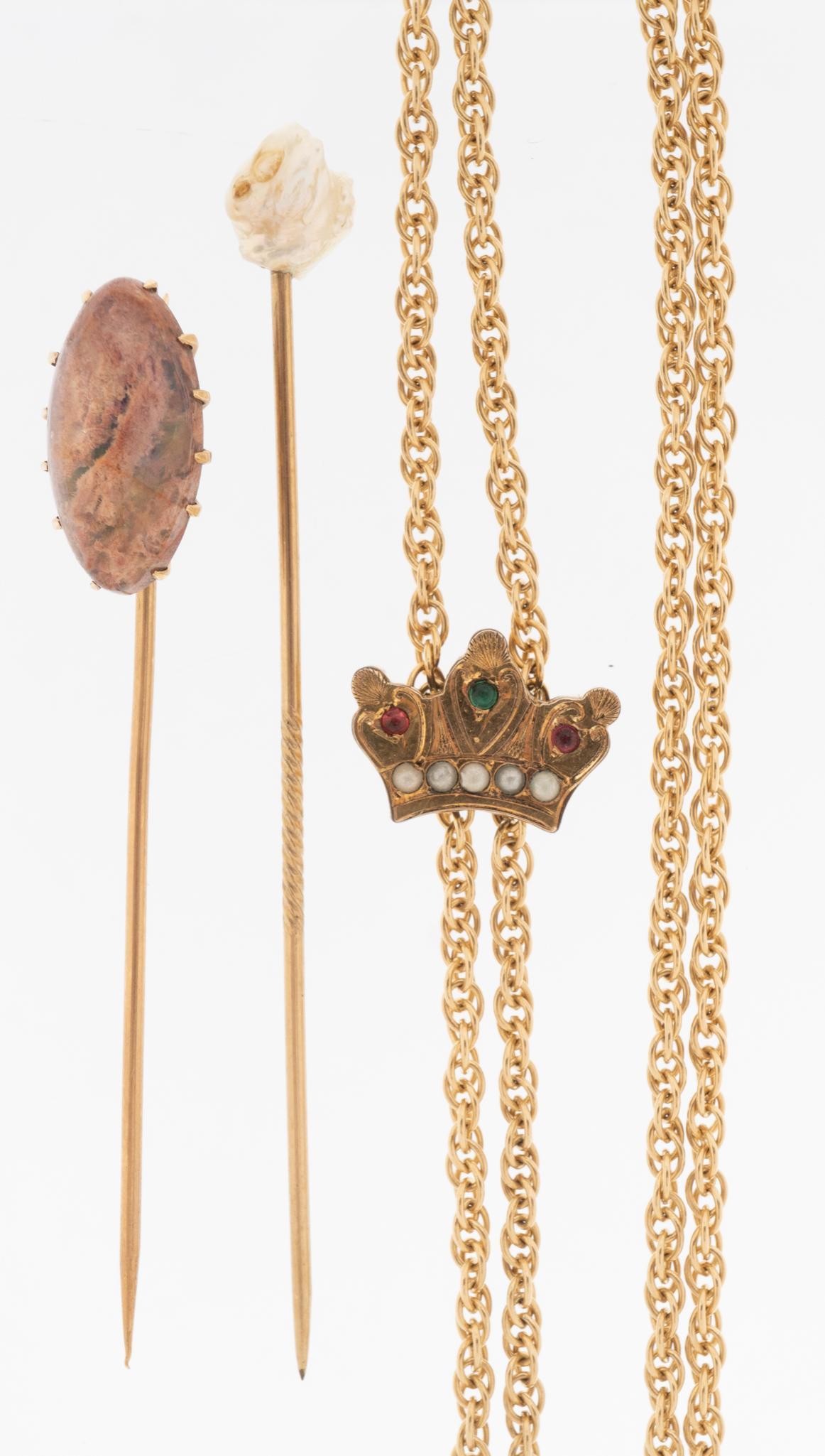 Antique Stick Pins & 14k Gold Slide Chain (1 of 2)