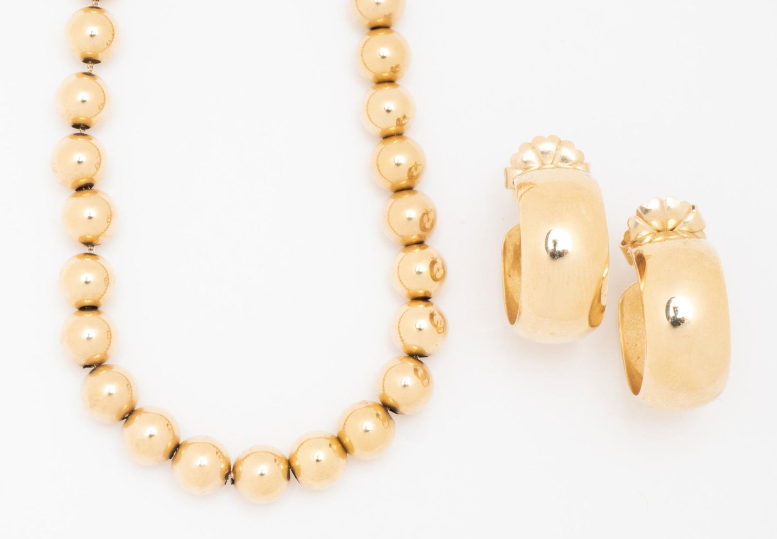 Vintage 14k Gold Bead Necklace Hoop Earrings (1 of 4)