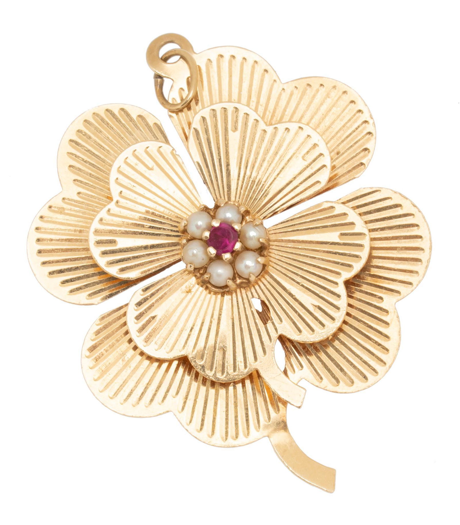 Pearl Ruby 14k Gold Four Leaf Clover Charm Pendant (1 of 3)