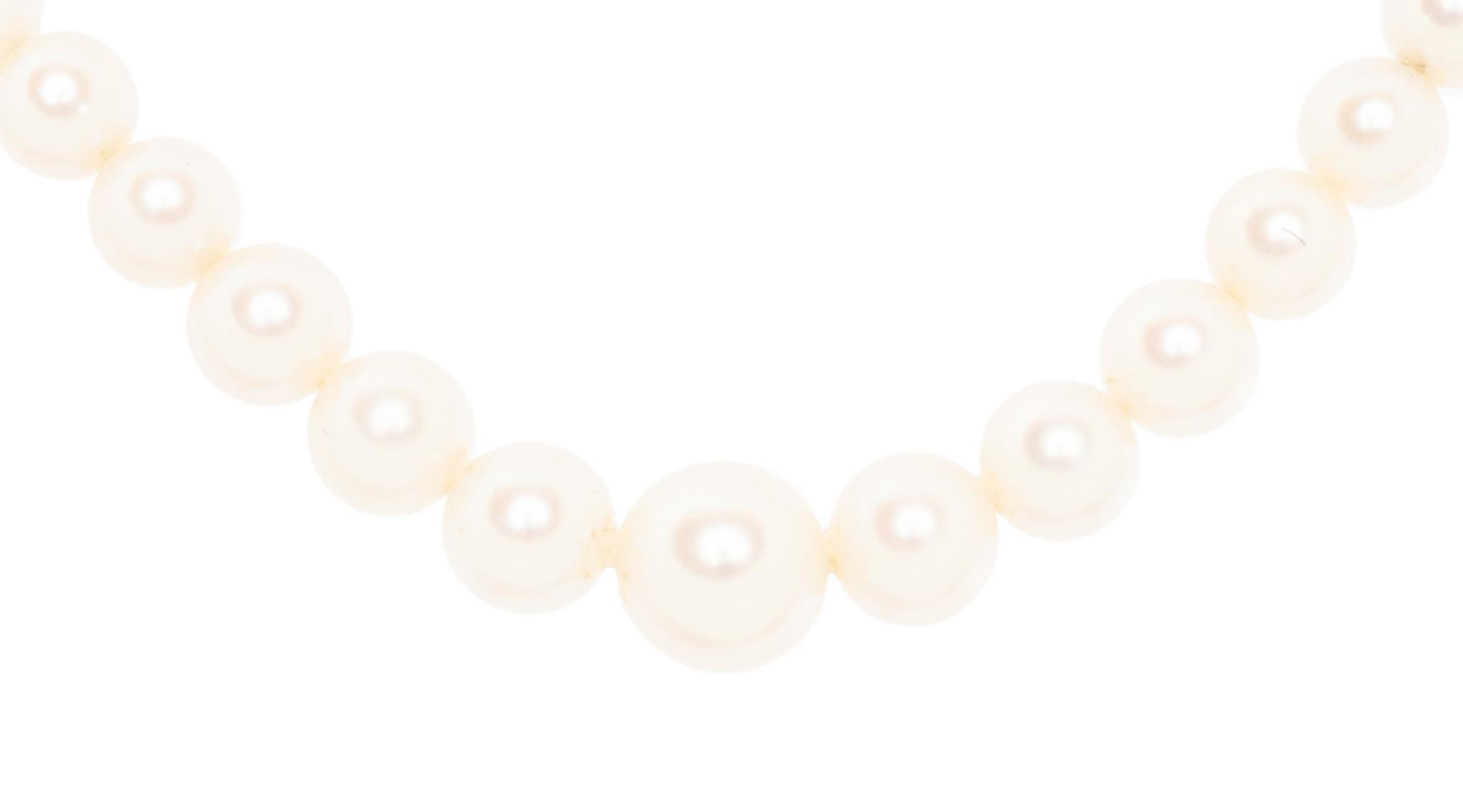 Vintage Mikimoto Graduated Pearl 10k Gold Necklace: Mikimoto pearls graduated from 4mm to 7mm with signature 10k white gold clasp Length 18"; total weight 13.6 grams Provenance: A Center Point, Texas collection We happily provide seamless shipping 