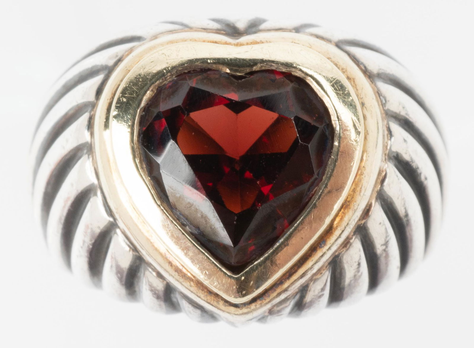 David Yurman Garnet Heart Sterling 14k Gold Ring (1 of 3)