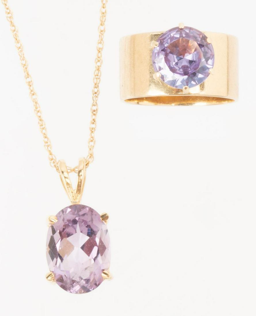 Amethyst Alexandrite 14k Gold Necklace Ring (1 of 3)