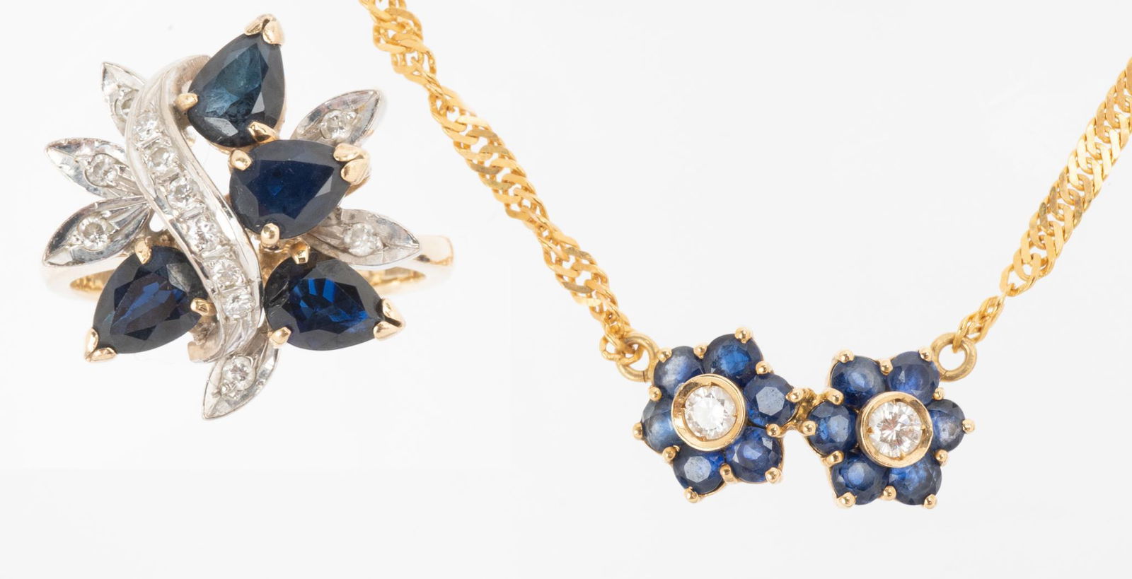 Sapphire Diamond 21k Gold Necklace Ring (1 of 3)
