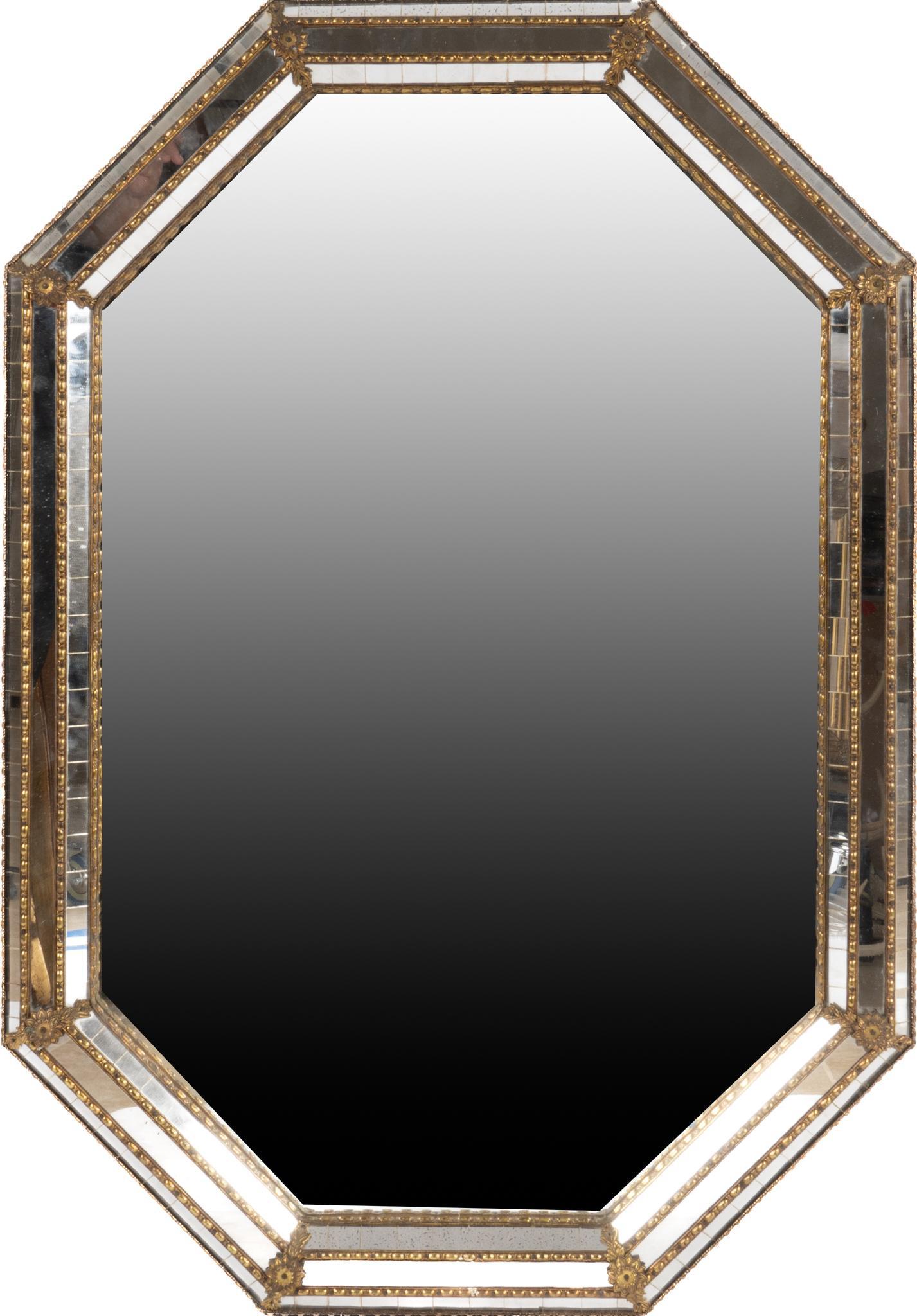 Decorative LaBarge-style Wall Mirror: Decorative wall mirror of octagonal form, featuring frame that consists of lots of smaller mirrors 32.5"h x 26"w x 1.5"d Provenance: A San Antonio, Texas collection We happily provide seamless shippin