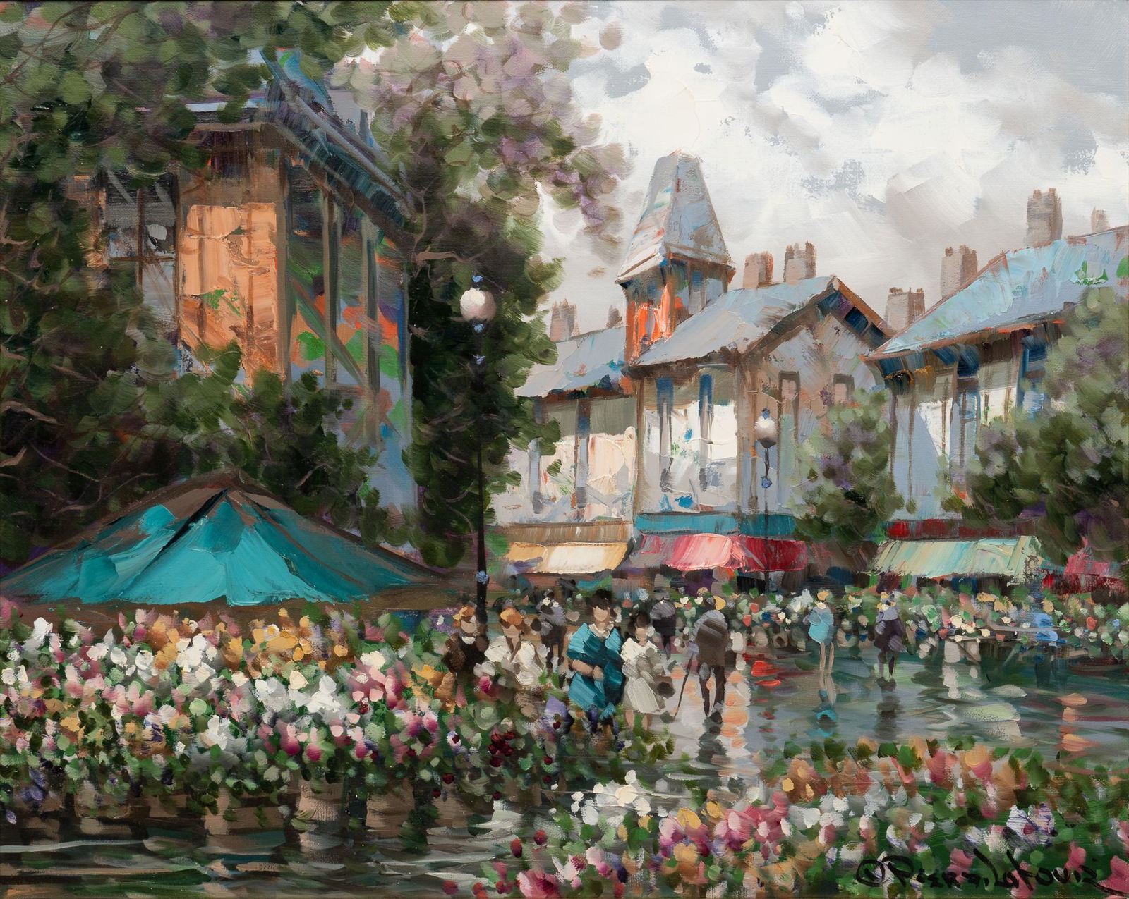 Pierre La Tour (French, b. 1935), Impressionist Flower Market in Paris (1 of 4)