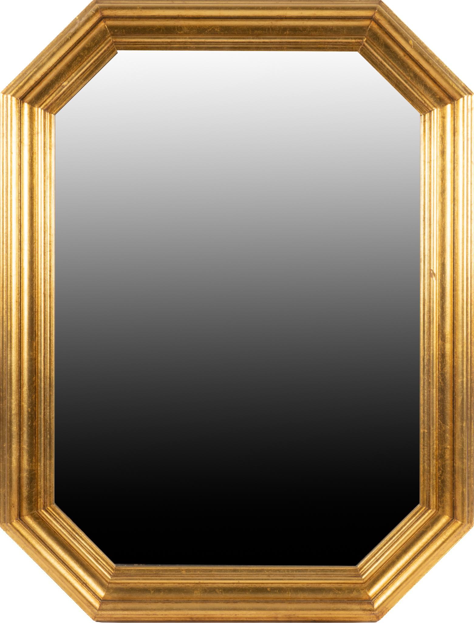 Golden Wall Mirror: Golden painted wall mirror of octagonal form, with shaped mirror plate We happily provide seamless shipping services on everything we sell. Please email us at shipping@vogtauction.com or call 210-
