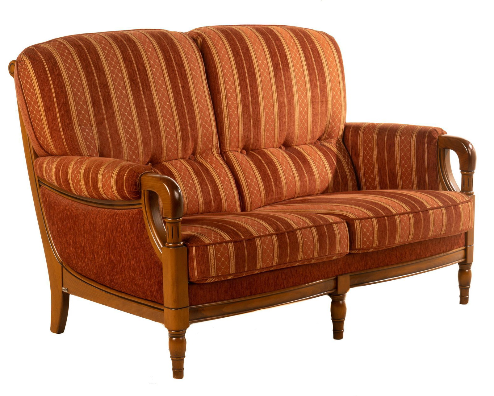 Louis Philippe Style Love Seat: Louis Philippe style upholstered love seat, having carved walnut frame, scroll back and fluted arms, rising on turned legs 38"h x 58"w x 33"d We happily provide seamless shipping services 