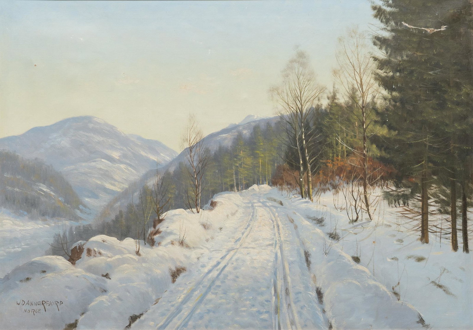 Willy Dannerfjord (Danish, 1904-1961), Winter Landscape: Willy Dannerfjord (Danish, 1904-1961), Winter landscape, oil on canvas, sight: 26 x 38", frame: 32 x 44" Provenance: An Alamo Heights, Texas collection We happily provide seamless shipping ser