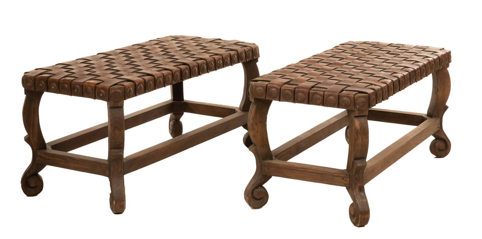 Pair of Italian Renaissance Style Woven Leather Footstools (1 of 4)