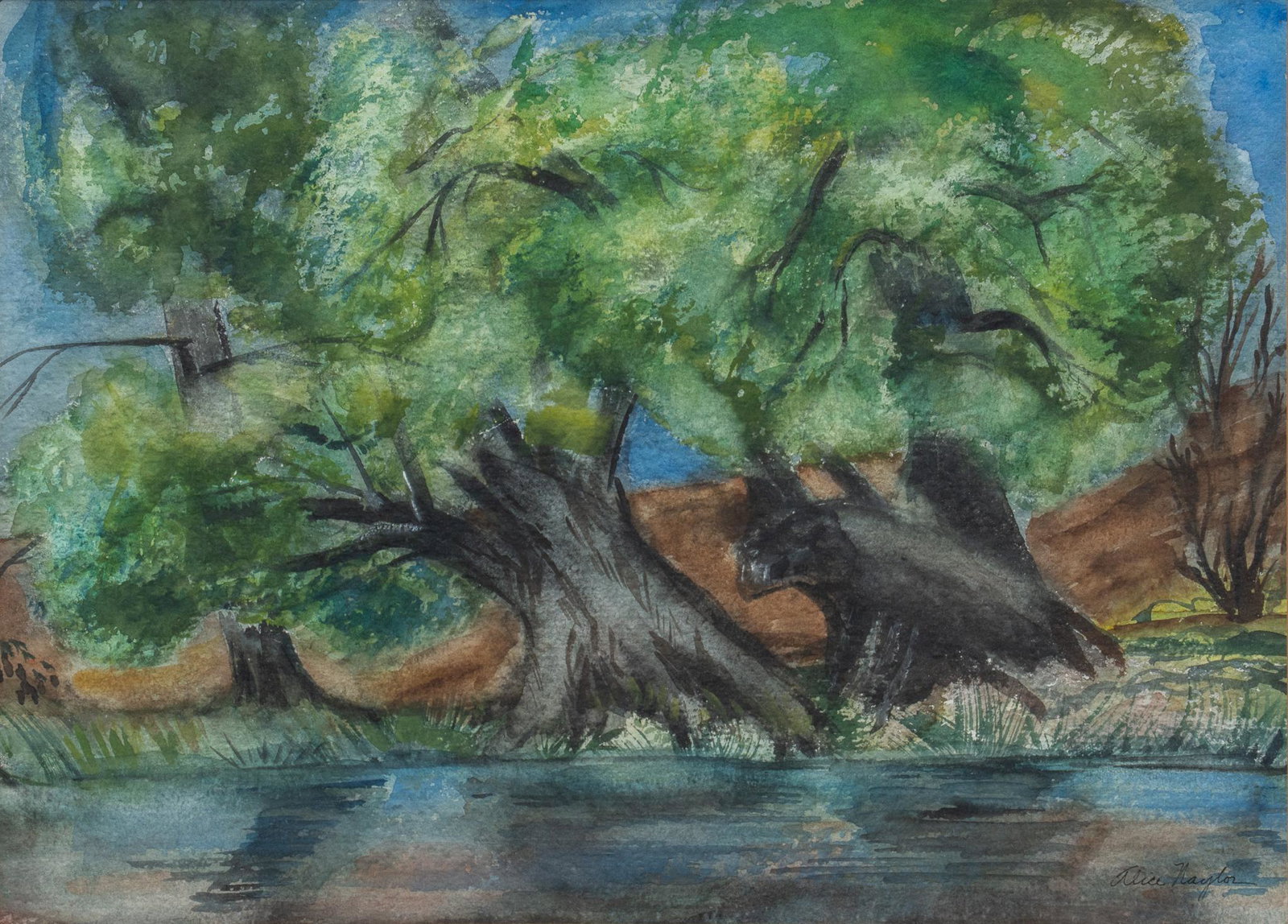 Alice Naylor (American/San Antonio, Texas, 1892-1974), Creek Scene: Alice Naylor (American/San Antonio, Texas, 1892-1974), creek scene, watercolor, sight: 19.5 x 25.5, frame: 25 x 30.5" A painter who preferred watercolor and acrylics, Alice Naylor studied at the U
