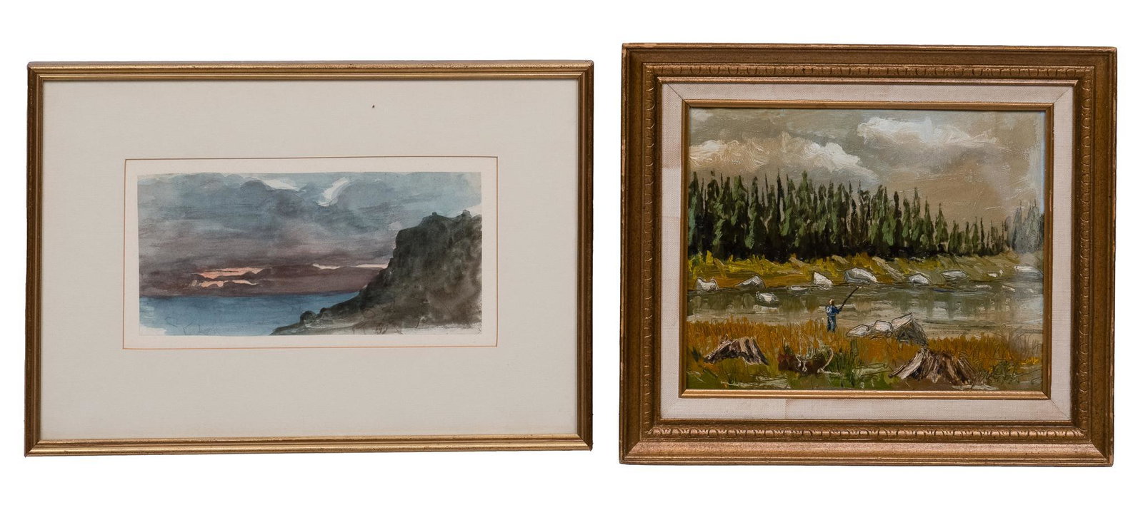 Edward Matthew Ward R.A. (English, 1816-1897), "View Outside Rome" & Fly Fishing Painting (2): Edward Matthew Ward, R.A. (English, 1816-1897), "View Outside Rome" & fly fishing painting (2); to include "View Outside Rome" by Ward, pencil and watercolor, signed with initials,