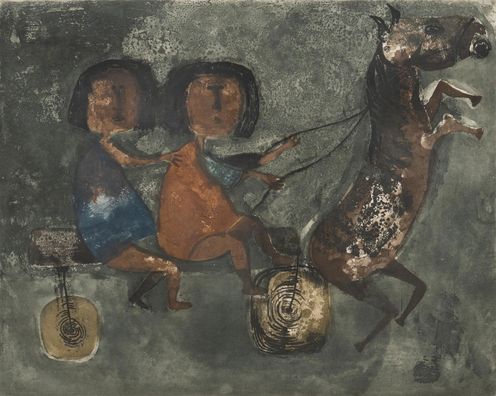 Graciela Boulanger (Bolivian/French, b. 1935), Girls in Horse Chariot (1 of 5)