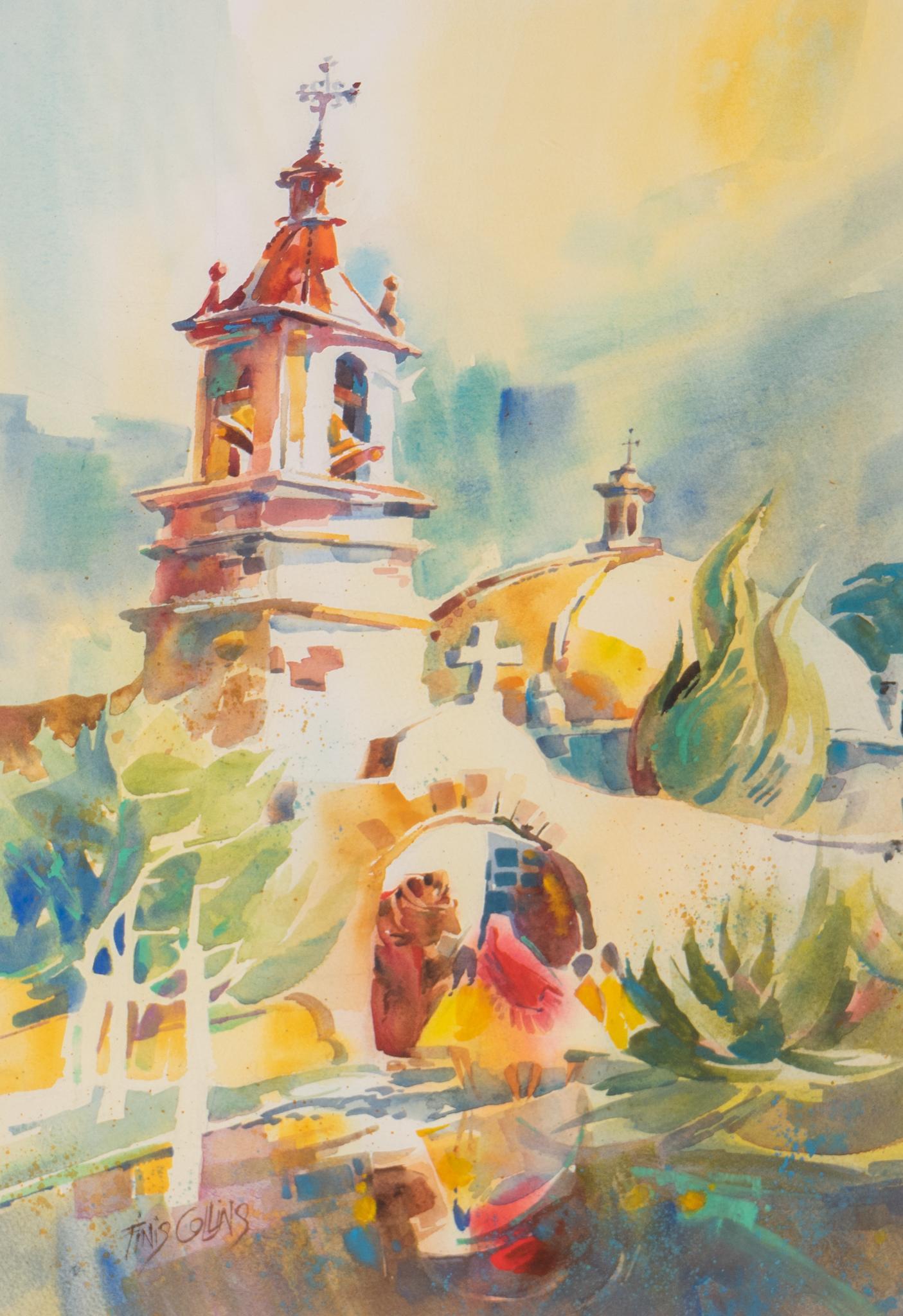 Finis Collins, "The Blessing": Finis Collins (San Antonio, Texas, 20th C.), "The Blessing", watercolor, sight: 20 x 13", frame: 31.5 x 25.5" €â€¹€â€¹€â€¹€â€¹€â€¹€â€¹€â€�
