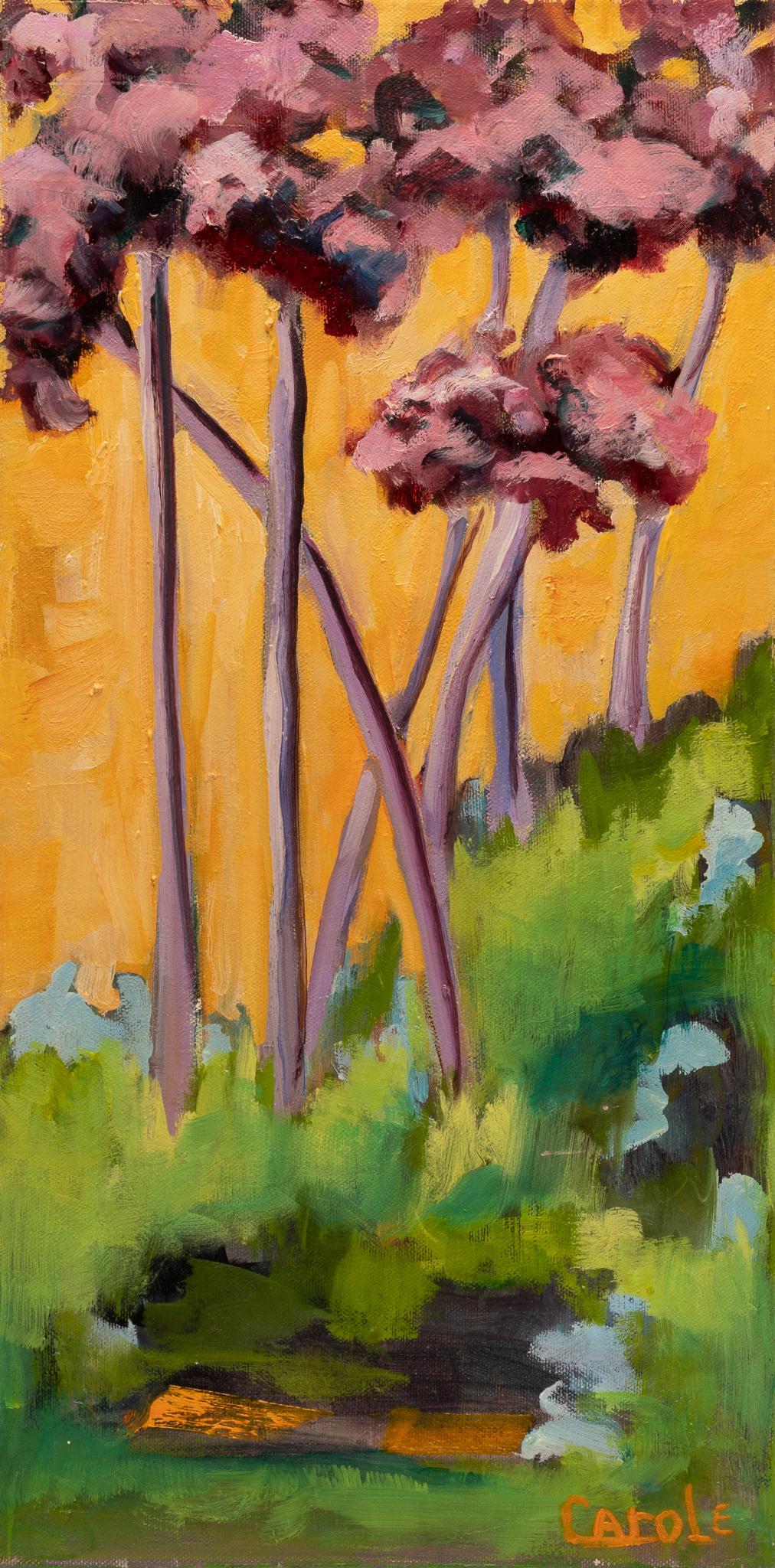 Carole Whitworth, Trees in Landscape: Carole Whitworth, trees, oil on canvas, unframed, size: 20 x 10" Provenance: A McQueeney, Texas collection Carole Whitworth is a protegee and student of Brother Cletus Behlmann in San Antonio, Texas