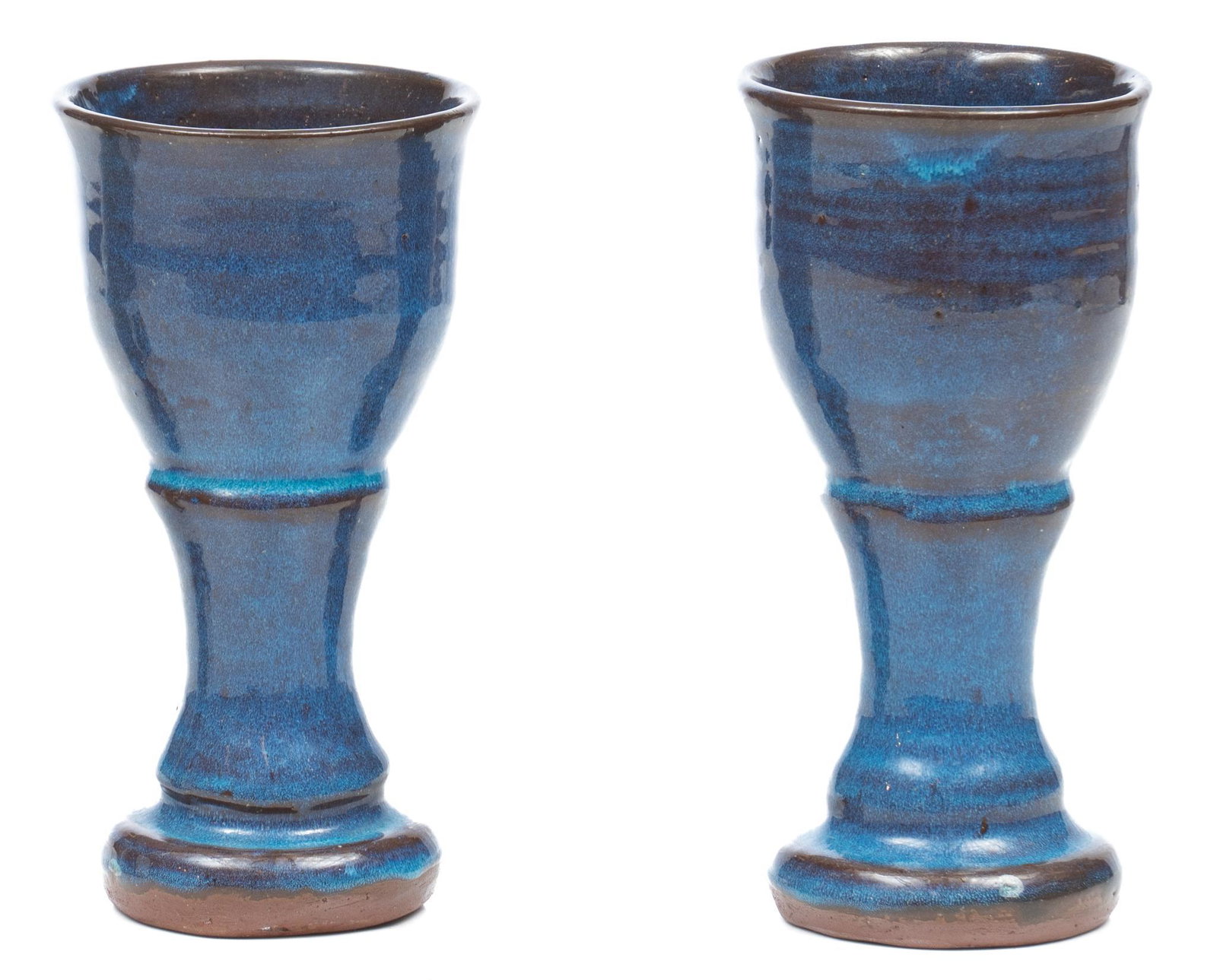 Harding Black, Pair of Turquoise Blue Wine Goblets (2), 1992: Harding Black (San Antonio, Texas, 1912-2004), pair of turquoise blue wine goblets (2), 1992, glazed ceramics, harding red iron clay, size: 8 x 4" dia. each Provenance: A Lindale, Texas collection Har