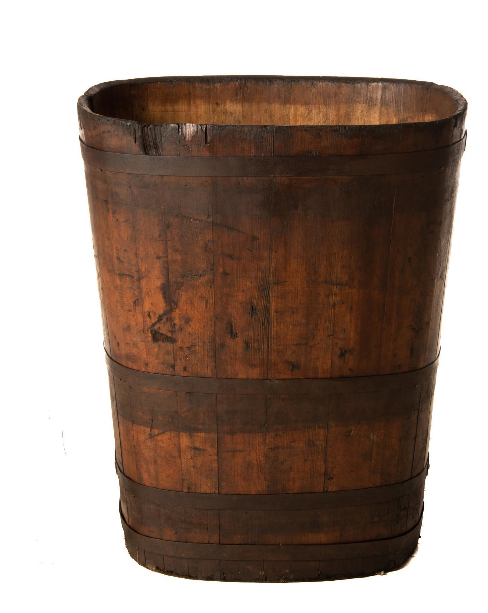 Jean Preiss Vins Oak Vat: Oak wine vat, marked Jean Preiss Vins Riquewihr HtRH on two sides and bottom 35h x 28.5w x 24d We happily provide seamless shipping services on everything we sell. Please email us at shipping@vogtauct