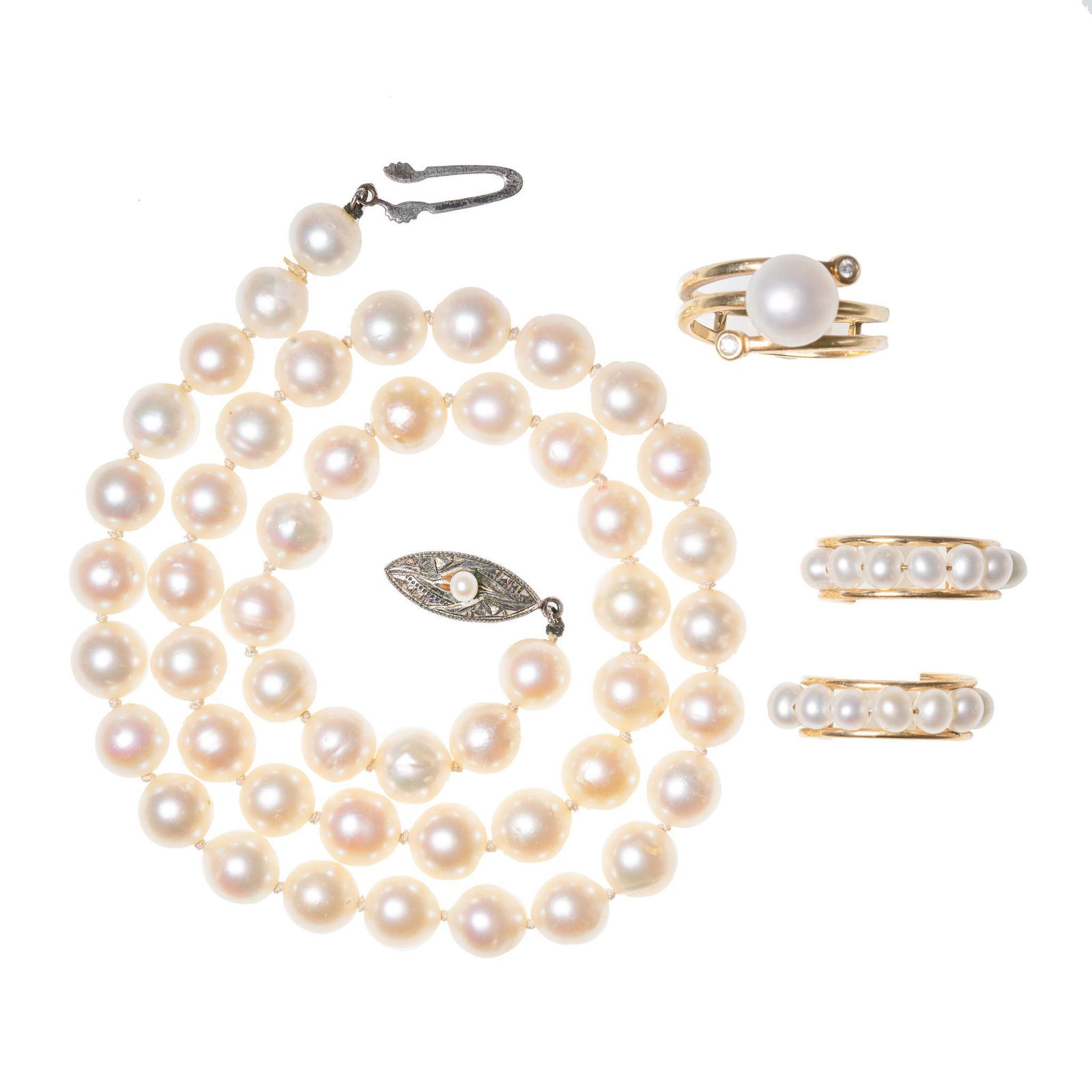 Akoya Pearl Necklace 14k Gold Ring & Earrings (1 of 4)