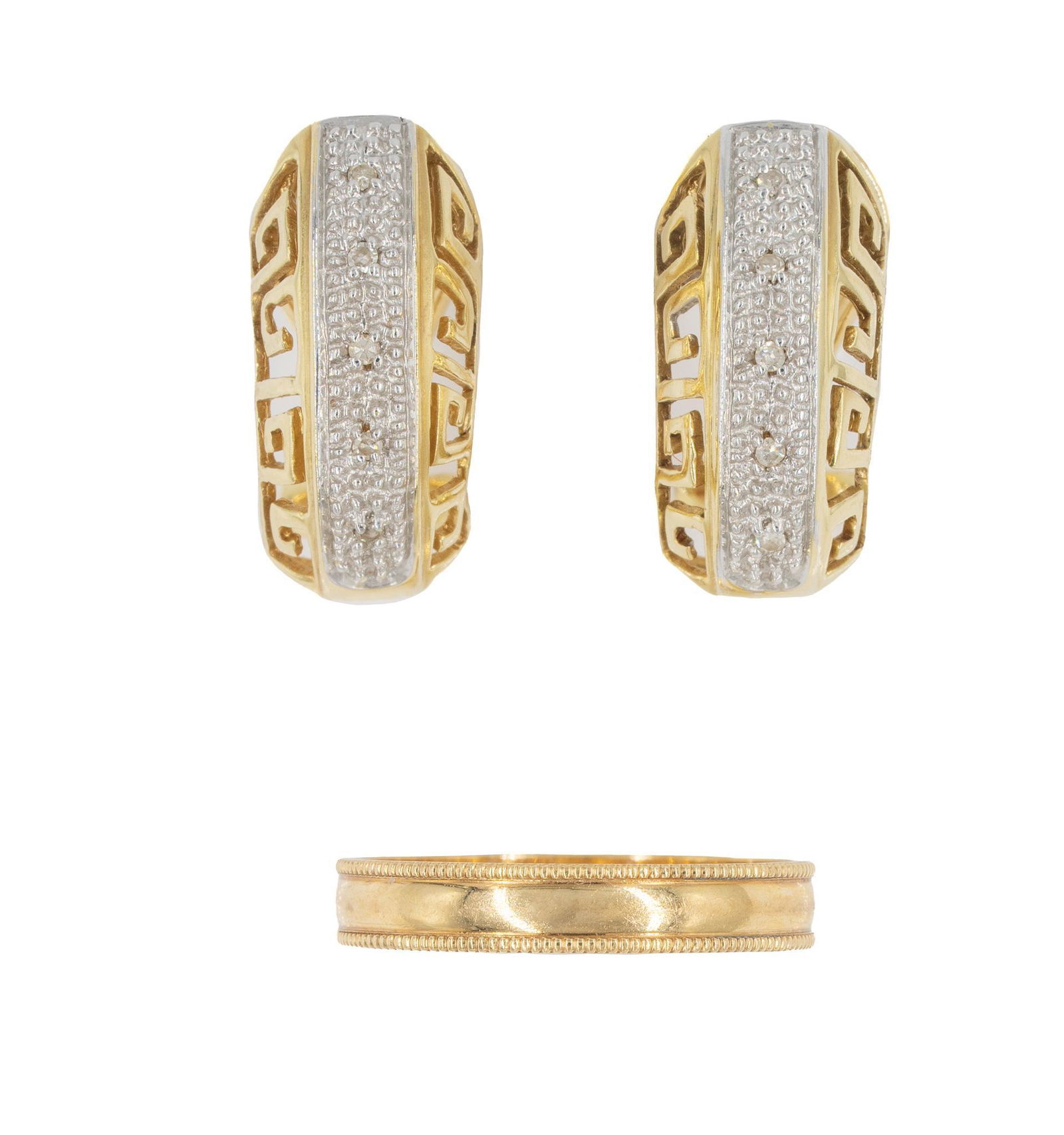Diamond 14k Gold Greek Key French Clip Earrings (1 of 4)