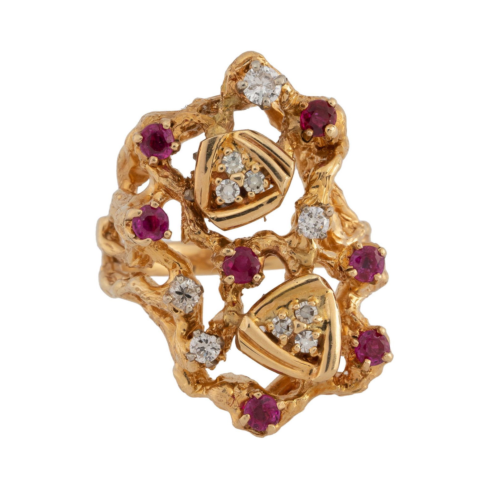 Modernist Ruby Diamond 14k Gold Ring (1 of 4)