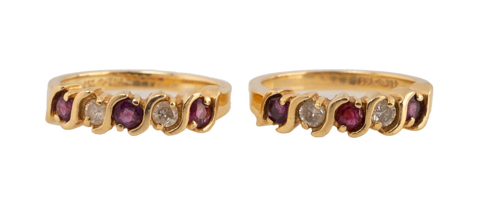 Ruby Diamond 14k Gold Ring Bands Pair (1 of 7)