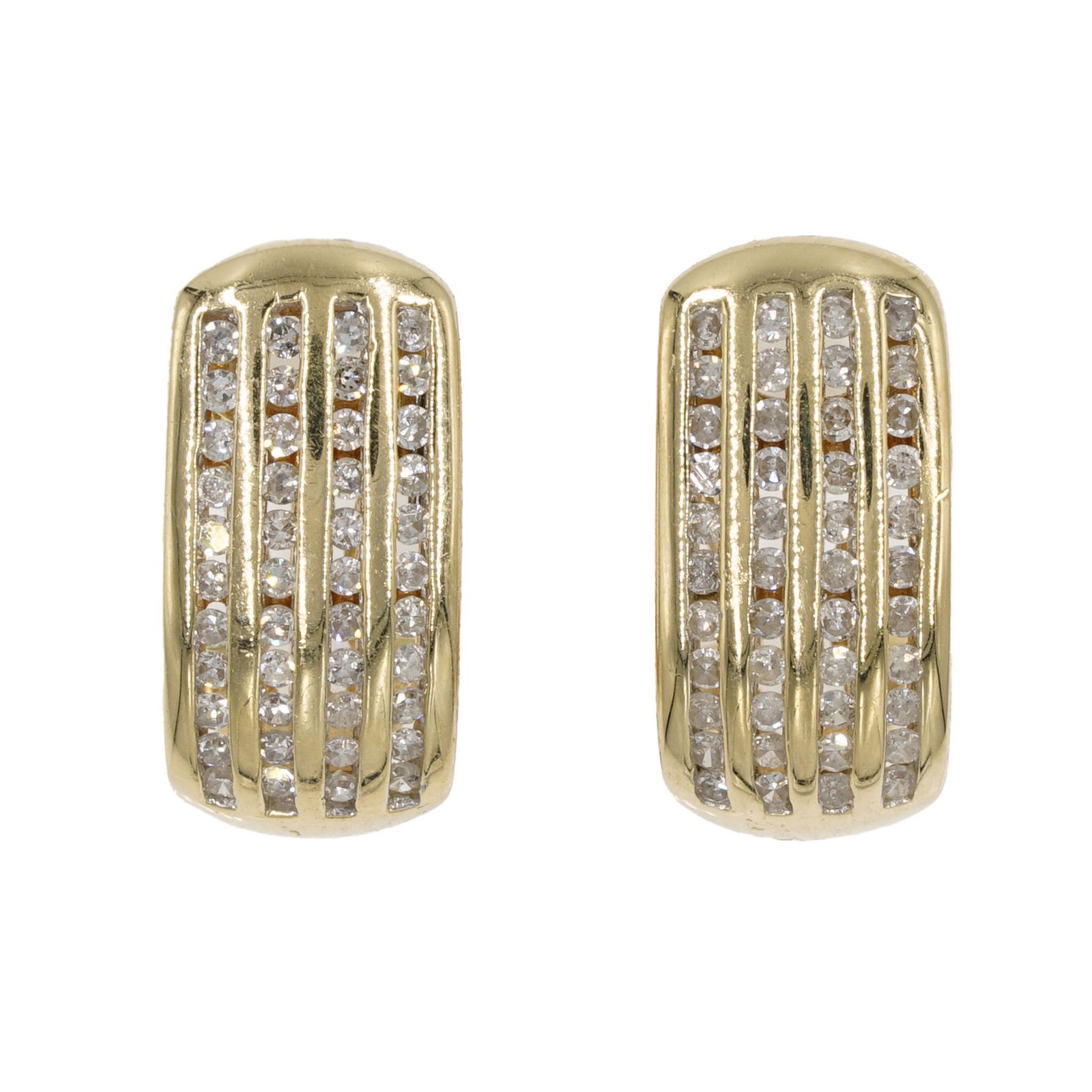 Channel Set Diamonds 14k Gold French Clip Earrings (1 of 3)