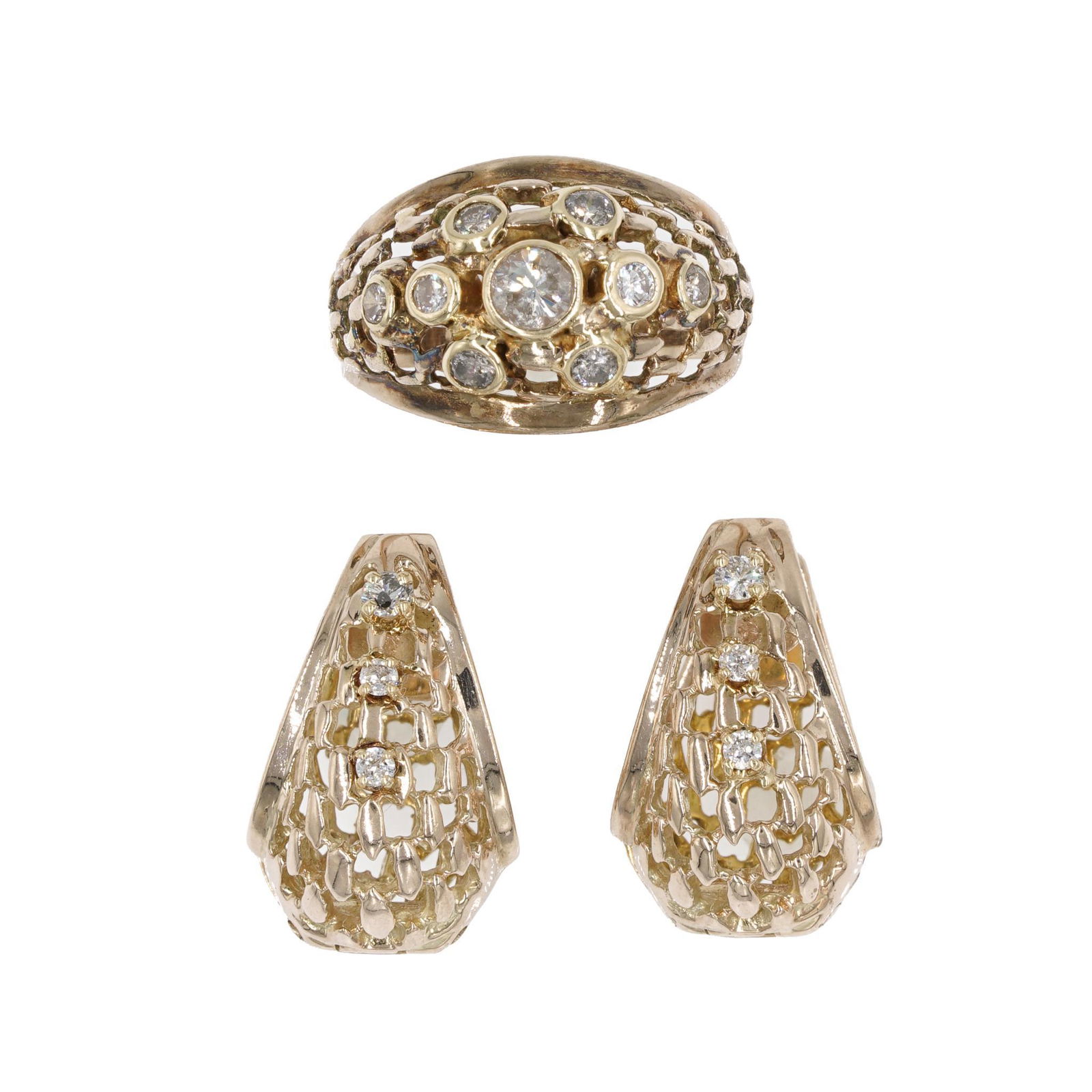 Diamond Dome 10k Gold Ring & Hoop Earrings Set (1 of 3)