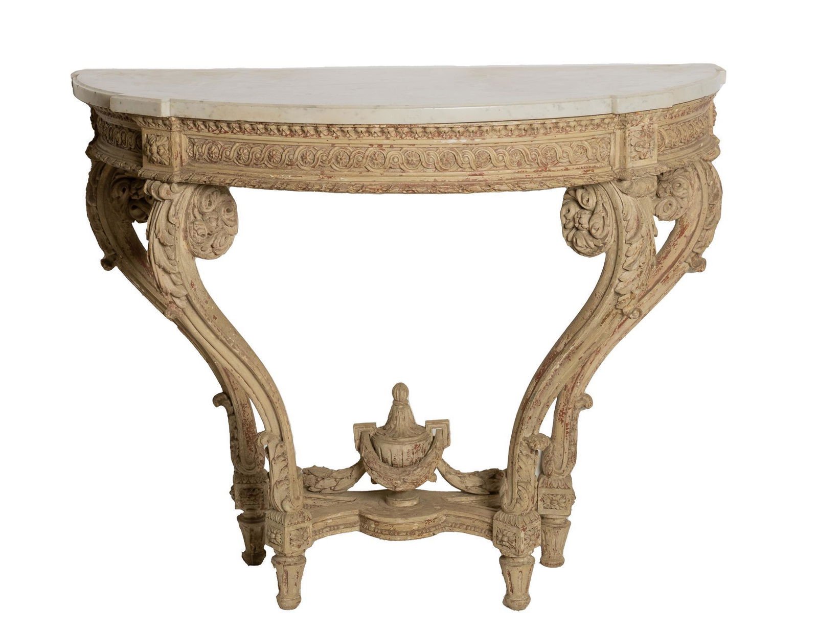 Louis XVI Style Demilune Marble Top Table (1 of 4)