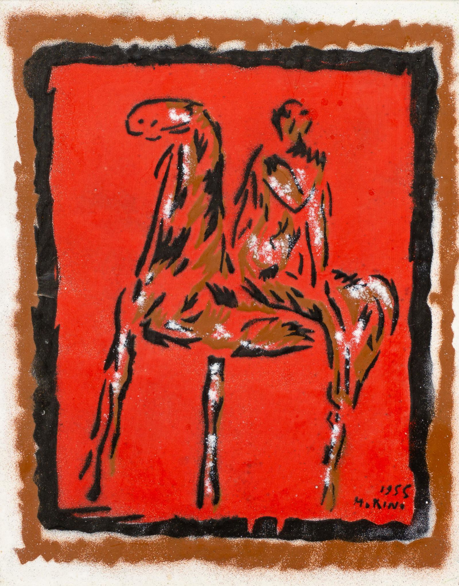 After Marino Marini (1901-1980, IT), "Le Chevalier", 1955: After Marino Marini (1901-1980, IT), Le Chevalier, dated 1955, enamel on metal, sight: 9.5 x 7.5, frame: 15.5 x 13.5 Provenance: A San Antonio, Texas collection We happily provide seamless shipping se