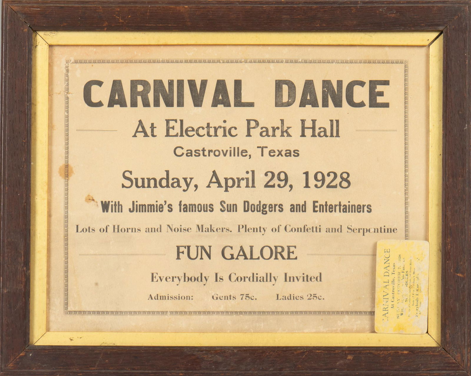1928 Carnival Dance at Electric Park Hall (Castroville, TX) Advertisement (1 of 4)
