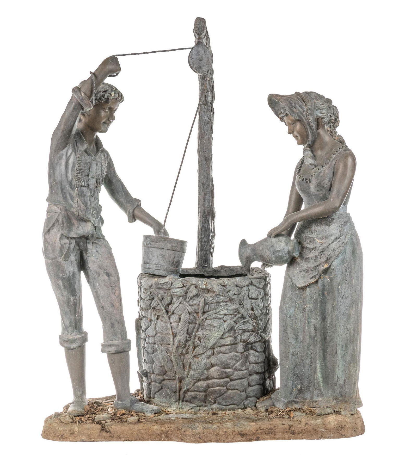 Large Metal Sculpture of Two Young People at Drinking Well (1 of 7)