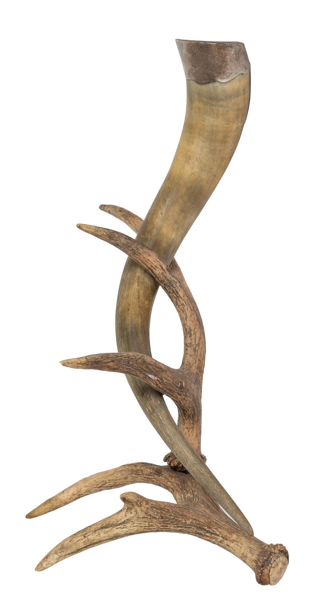 Horn Sculpture, Deer & Ox: Sculpture formed from interlocking deer and ox horns to form a freestanding sculpture height 13 in. x width 32 in. x depth 21 in. Provenance: Property from a prominent San Antonio, Texas family We hap