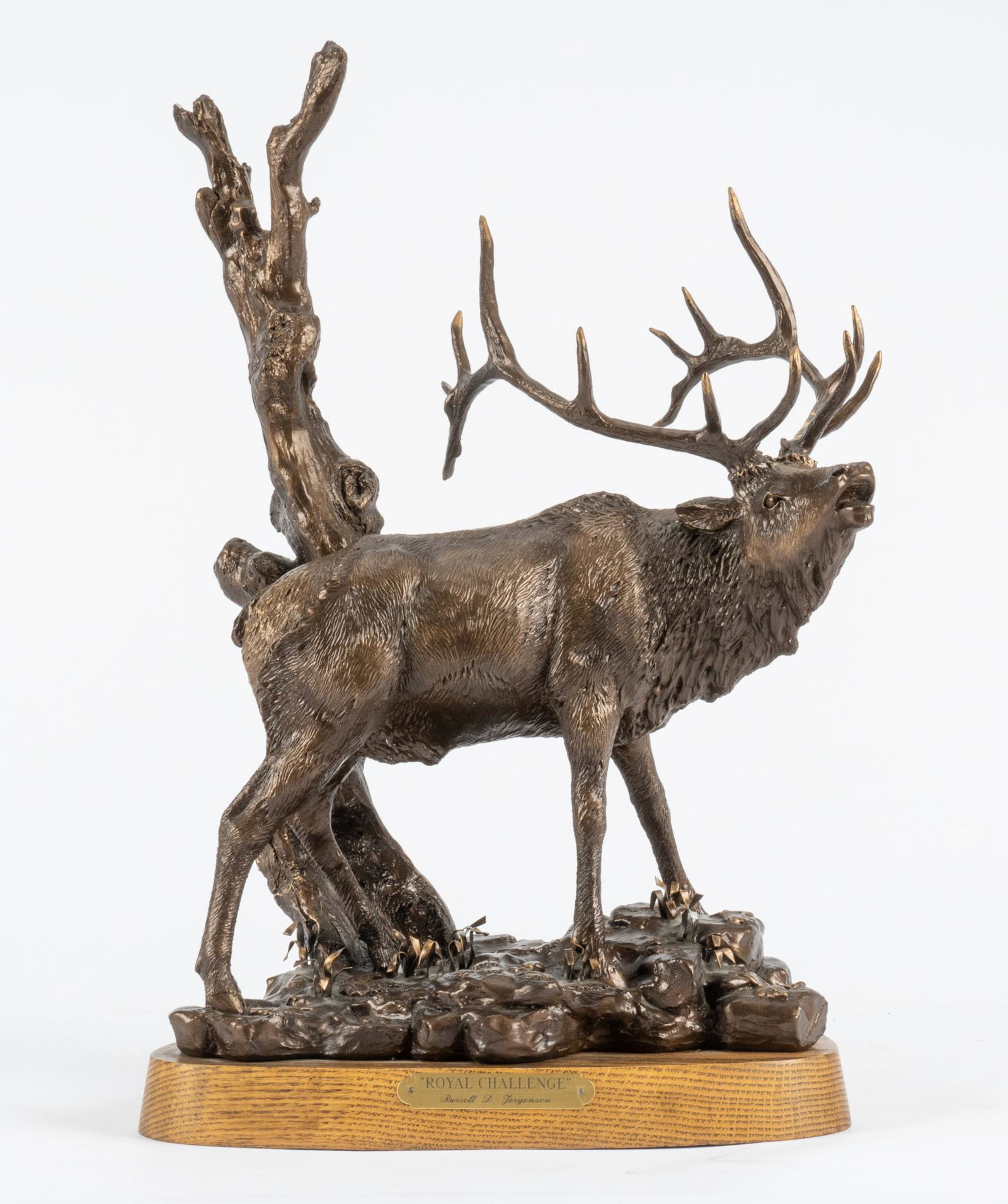 Russell D. Jorgensen, "Royal Challenge", 1990: Russell D. Jorgensen (b. 1951), "Royal Challenge", 1990, resin on wooden base, ed. 1358/2500 height 21 in. x width 13 in. x depth 9 in. Provenance: Property from a Fair Oaks, Texas ranch Condi