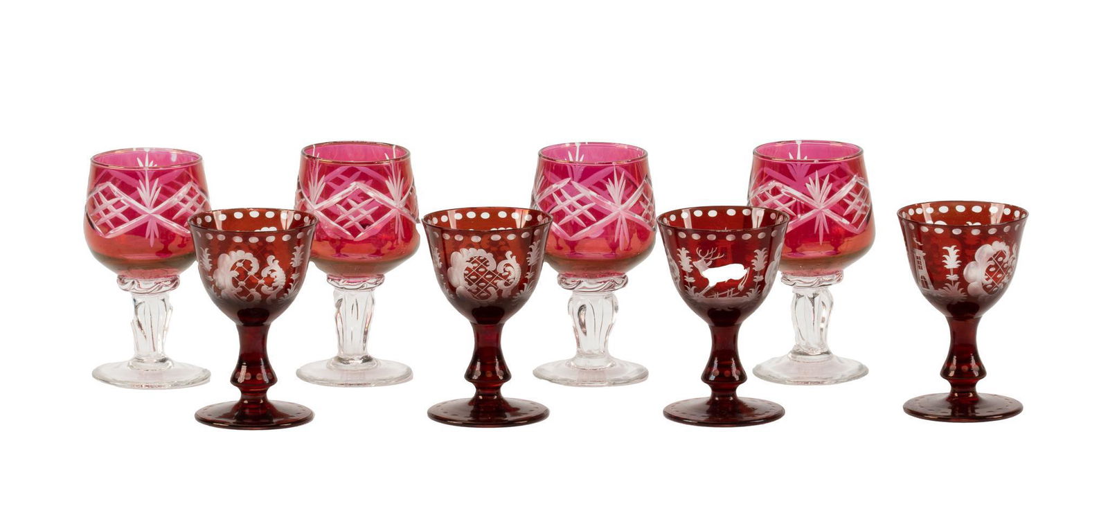 (2) Sets of (4) Cranberry Cut to Clear Glasses (1 of 4)