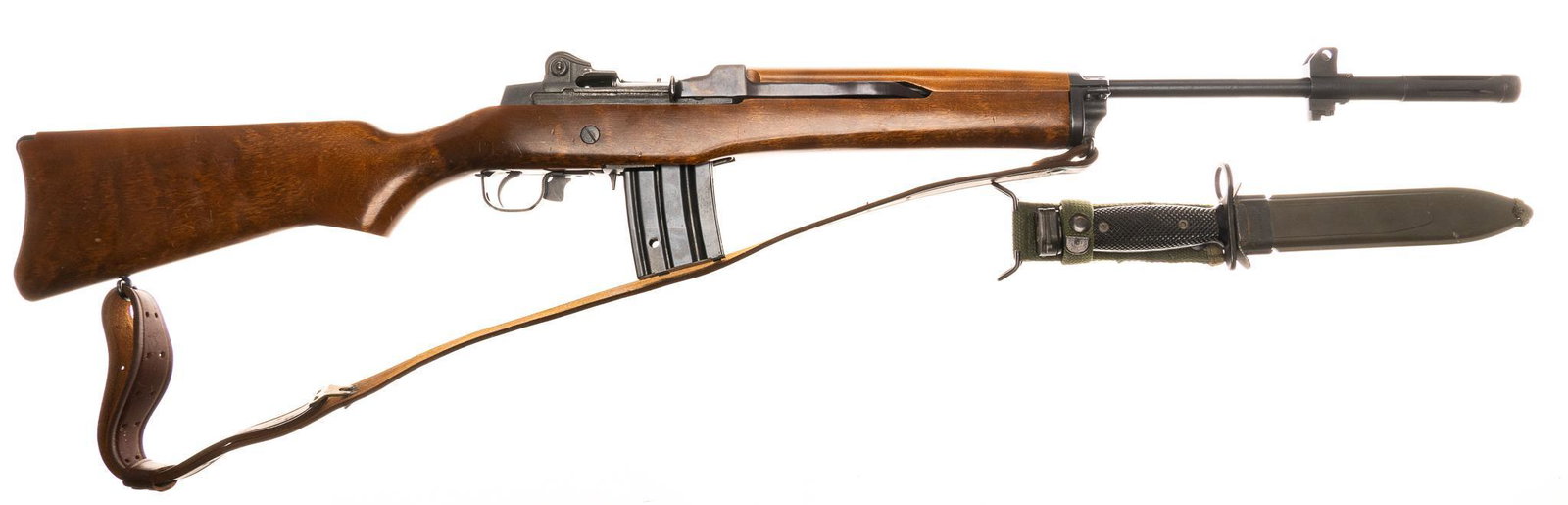 Ruger Mini-14 .223REM Semi-Auto Rifle W/ Bayonet: Serial: 181-18396 Manufacturer: Sturm, Ruger & Co. Inc. Model: Mini-14 Caliber: .223REM Barrel length: 21.75" w/ compensator OAL: 40.5" Condition: Good; wood stock has regular handling mar