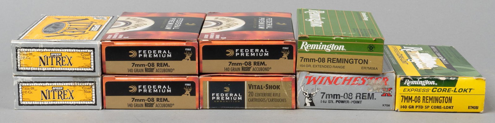 176 Rounds of 7mm-08 Ammunition: Includes: -36 rounds of Speer Nitrex 7mm-08, 145 Gr "Grand Slam" JHP -20 rounds of Winchester 7mm-08, 140 Gr "Power Point" JHP -20 rounds of Remington 7mm-08, 154 Gr "Extended Rang