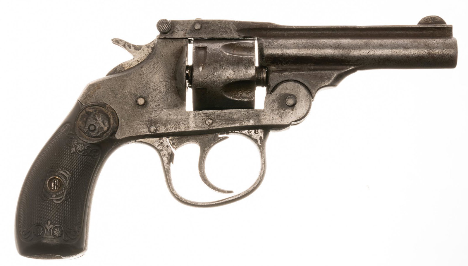 Iver Johnson Second Model .32CF SA Hammer Revolver: Serial: F9207 Manufacturer: Iver Johnson Arms & Cycle Works (c. 1895) Model: Second Model Safety Automatic Hammer Caliber: .32 Centerfire Barrel length: 3" OAL: 7" Condition: Poor; hard ru