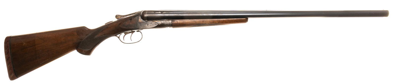 A.H. Fox Sterlingworth Deluxe 12-Gauge Side-by-Side Shotgun: Serial: 160622 Manufacturer: A.H. Fox / Savage Arms Corp. (c. 1939) Model: Sterlingworth Deluxe Caliber: 12 Ga. Barrel length: 26" OAL: 42" Condition: Fair-Good; wood stock has wear commensura
